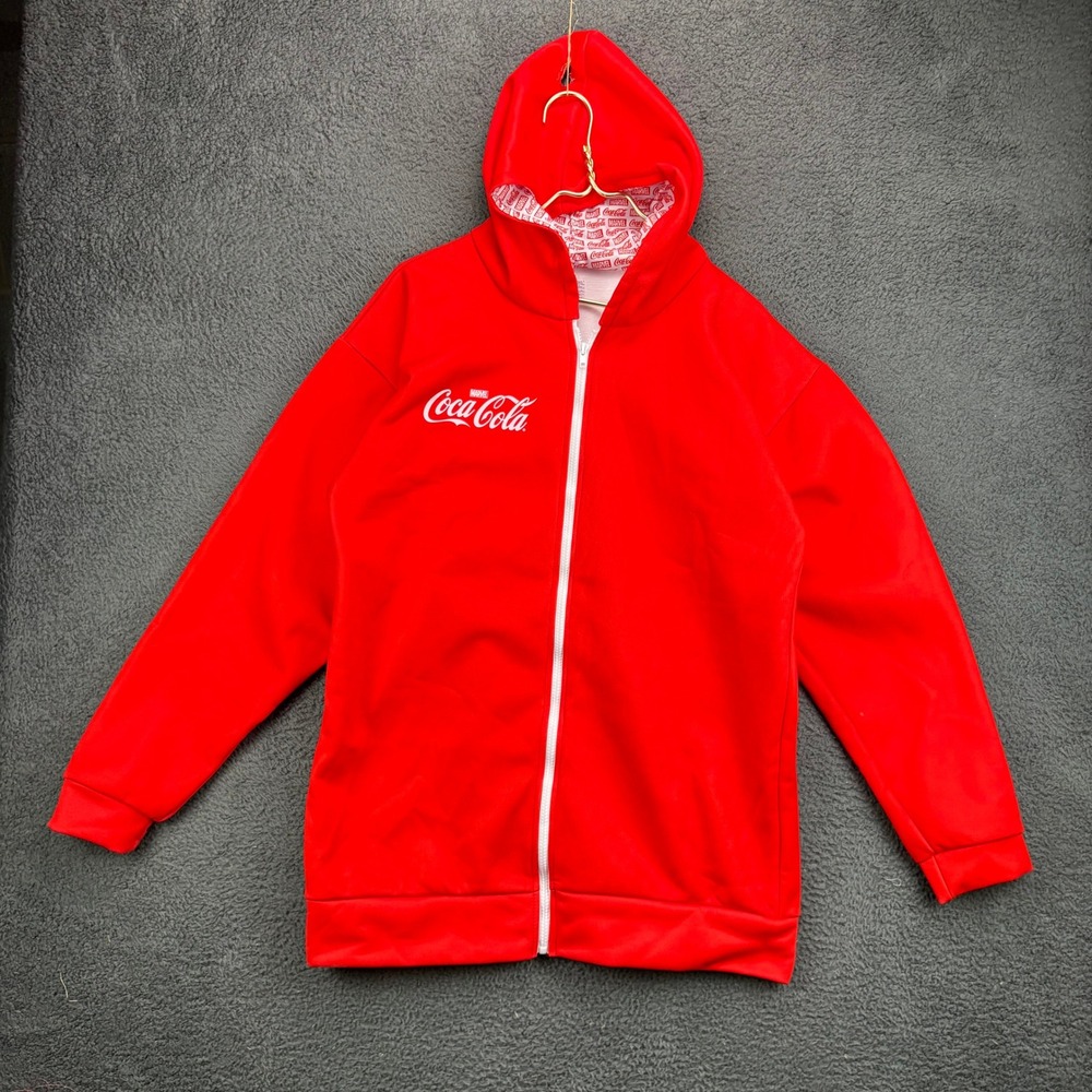 Coca-Cola Marvel Mens XL Red Full Zip Fleece Hoodie Graphic Logo RN 170286